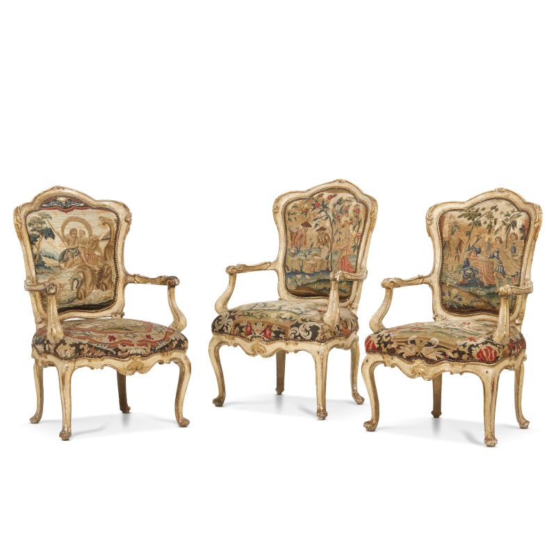 THREE VENETIAN ARMCHAIRS, HALF 18TH CENTURY  - Auction FURNITURE, OBJECTS OF ART AND SCULPTURES FROM PRIVATE COLLECTIONS - Pandolfini Casa d'Aste