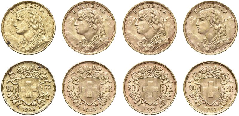 



SVIZZERA. QUATTRO MONETE DA 20 FRANCHI  - Auction COINS OF TUSCAN MINTS, HOUSE OF SAVOIA AND VENETIAN ZECHINI. GOLD COINS AND MEDALS FOR COLLECTION - Pandolfini Casa d'Aste