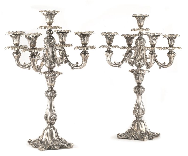      COPPIA DI CANDELABRI. SECOLO XX   - Auction ONLINE AUCTION | ITALIAN AND EUROPEAN SILVER - Pandolfini Casa d'Aste