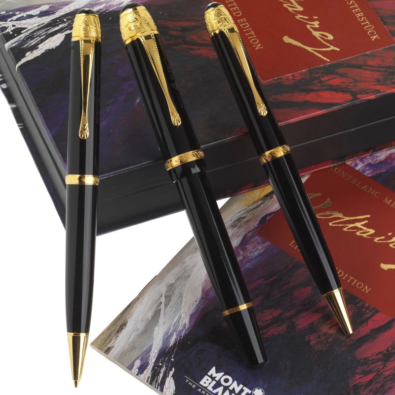 Montblanc : MONTBLANC MEISTERST&Uuml;CK VOLTAIRE LIMITED EDITION FOUNTAIN PEN N.   02588  /20000, BALLPOINT PEN N.   02588  13000 AND PENCIL N.   02588  /12000, 1995  - Auction ONLINE AUCTION | COLLECTIBLE PENS - Pandolfini Casa d'Aste