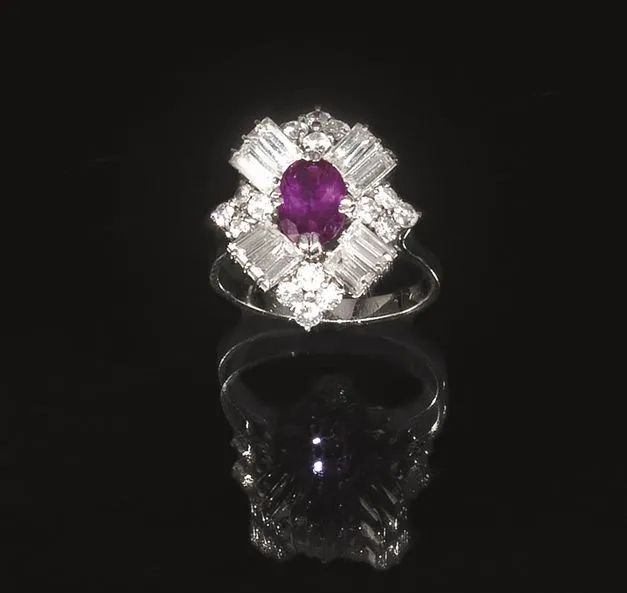 Anello in oro bianco, rubino e diamanti  - Auction Important Jewels and Watches - I - Pandolfini Casa d'Aste