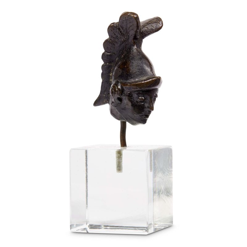 Workshop of Tiziano Aspetti, Padua, 16th century, Head with helmet and crest, bronze  - Auction PLAQUETTES, MEDALS, AND SMALL BRONZE SCULPTURES FROM THE COLLECTION OF MARIO SCAGLIA AND OTHER PROVENANCES - Pandolfini Casa d'Aste