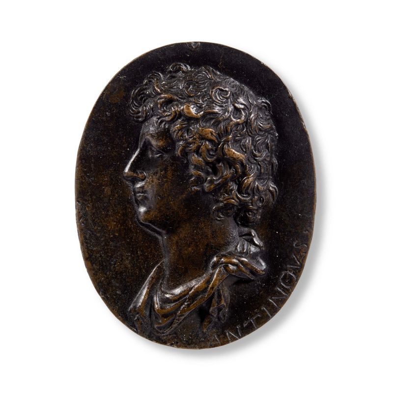Paduan School, 16th century, Profile of Antinous, bronze  - Auction PLAQUETTES, MEDALS, AND SMALL BRONZE SCULPTURES FROM THE COLLECTION OF MARIO SCAGLIA AND OTHER PROVENANCES - Pandolfini Casa d'Aste