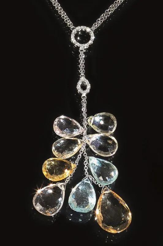 Collana, Piero Milano, in oro bianco, quarzo, acquamarina e diamanti  - Auction Silver, jewels, watches and coins - Pandolfini Casa d'Aste