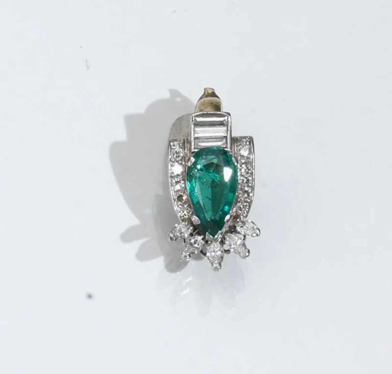 Pendente in oro bianco, smeraldo e diamanti  - Auction Silver, jewels, watches and coins - Pandolfini Casa d'Aste
