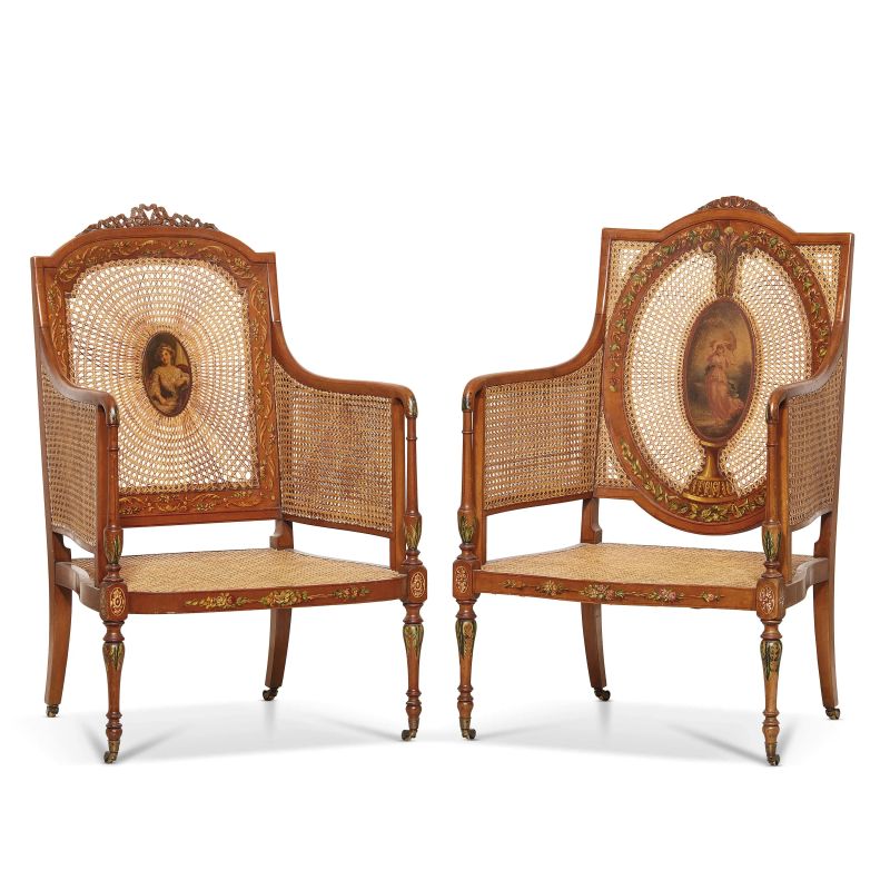 TWO NORTH ITALIAN ARMCHAIRS, 19TH CENTURY  - Auction FURNITURE, OBJECTS OF ART AND SCULPTURES FROM PRIVATE COLLECTIONS - Pandolfini Casa d'Aste