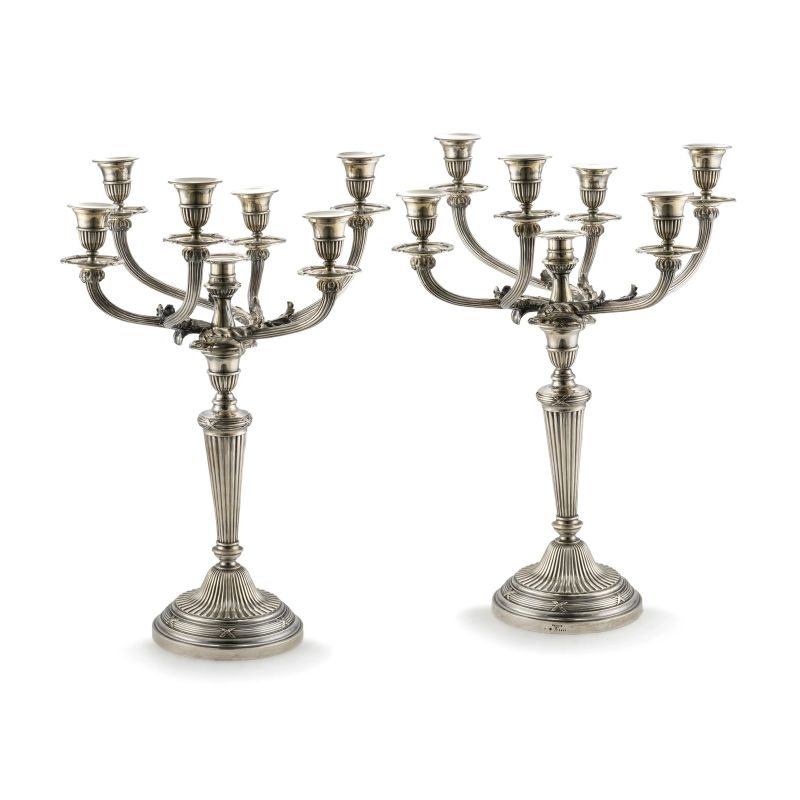 COPPIA DI CANDELABRI, PARIGI, FINE SECOLO XIX, ARGENTIERE ODIOT  - Auction TIME AUCTION | ITALIAN AND EUROPEAN SILVER - Pandolfini Casa d'Aste