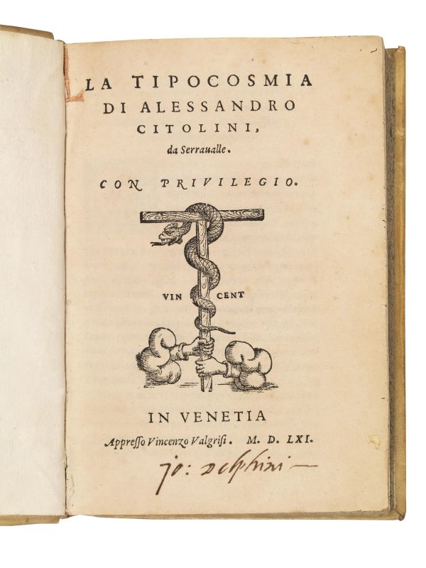 (Mnemotecnica) CITOLINI, Alessandro. La tipocosmia. In Venetia, appresso Vincenzo Valgrisi, 1561.  - Asta Arcade | Libri, Argenti, Porcellane e Maioliche, Numismatica - Pandolfini Casa d'Aste