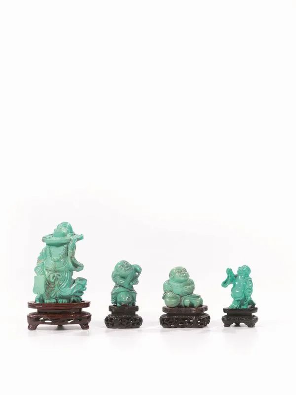 QUATTRO INTAGLI IN TURCHESE, CINA, DINASTIA QING, SECC. XIX-XX  - Auction Asian Art - Pandolfini Casa d'Aste
