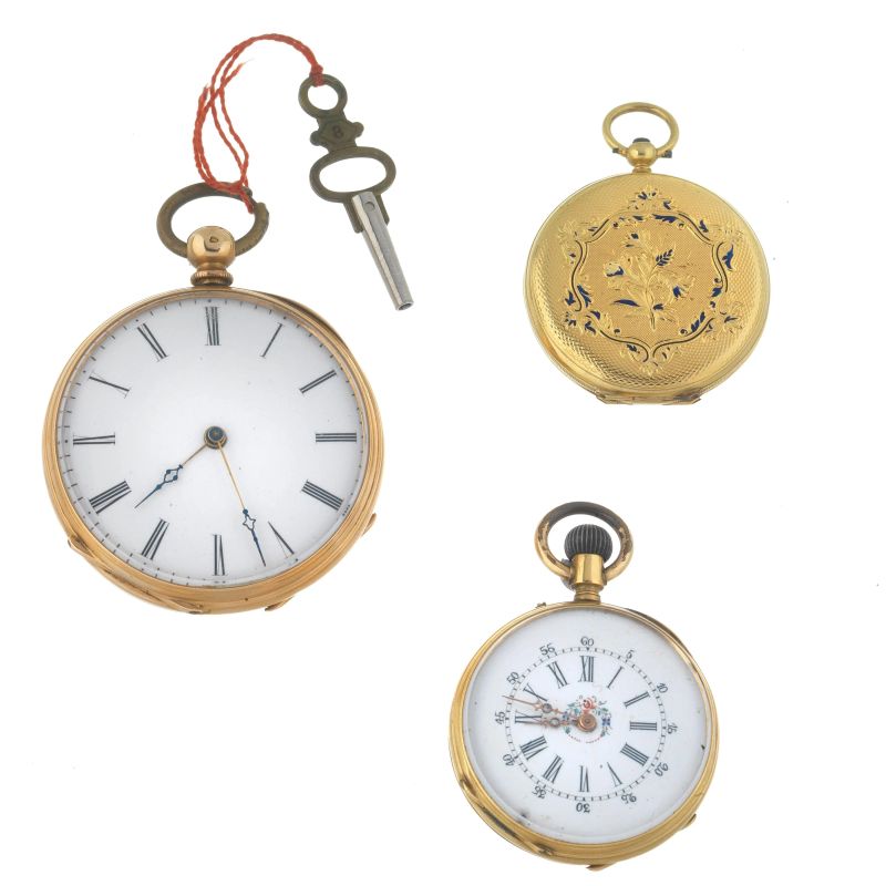 THREE YELLOW GOLD POCKET WATCHES  - Auction WATCHES AND PENS - Pandolfini Casa d'Aste