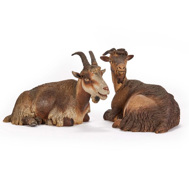 TWO CROUCHING GOATS, NAPLES, 18TH/19TH CENTURY   - Auction ONLINE AUCTION | NEAPOLITAN NATIVITY SHEPHERDS - Pandolfini Casa d'Aste