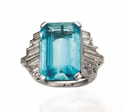 Anello in oro bianco, acquamarina e diamanti  - Auction Important Jewels and Watches - I - Pandolfini Casa d'Aste