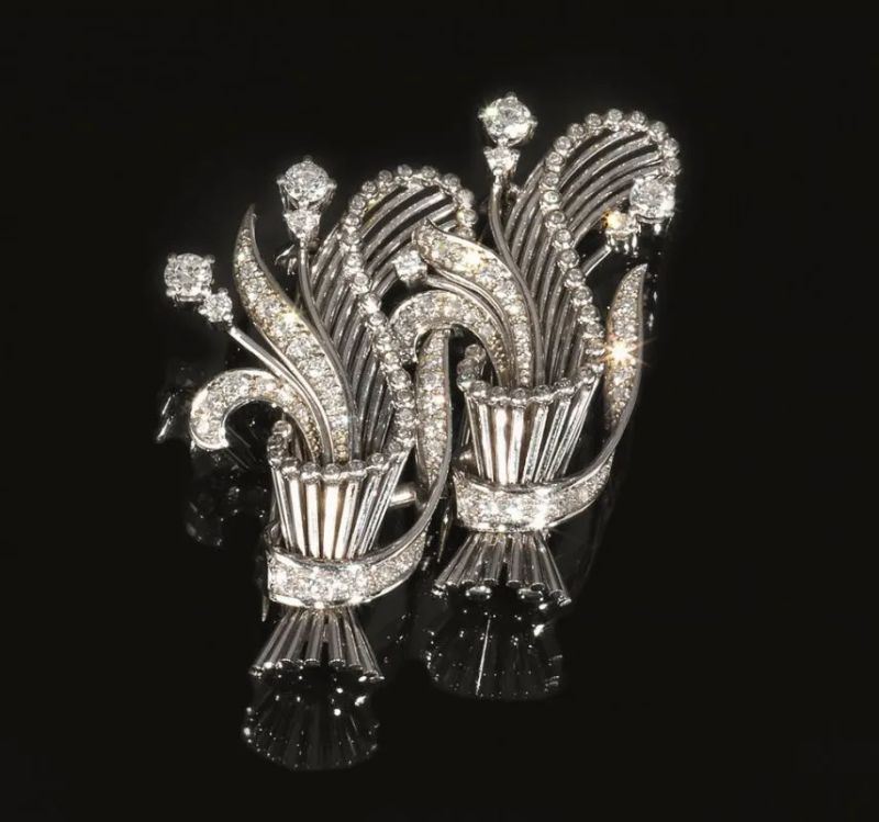 Coppia di clips in oro bianco e diamanti  - Auction Important Jewels and Watches - I - Pandolfini Casa d'Aste