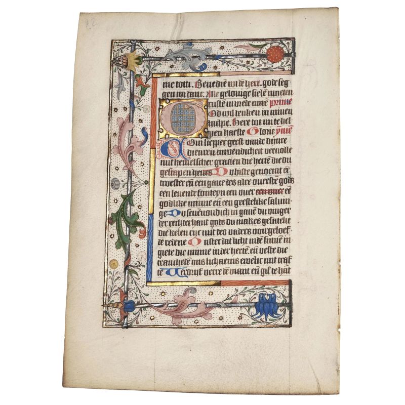 Illuminated leaf from a small Flemish book of hours, end of 15th century. Translation of description and condition report upon request.  - Auction BOOKS, MANUSCRIPTS AND AUTOGRAPHS - Pandolfini Casa d'Aste