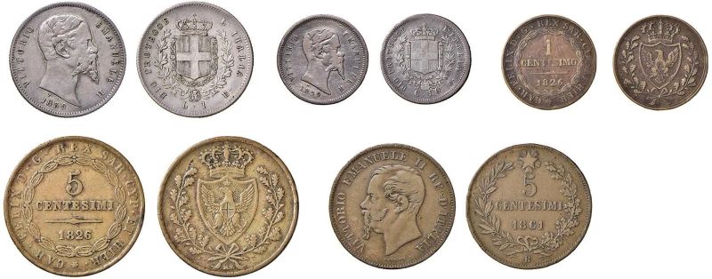 VITTORIO EMANUELE II, RE ELETTO (1859 - 1861), 5 MONETE IN ARGENTO E RAME  - Auction Collectible coins and medals. From the Middle Ages to the 20th century. - Pandolfini Casa d'Aste