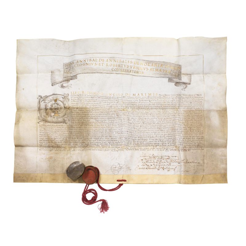 Litterae gratiosae   indirizzata ad Angelo de Maximis, datata 12 aprile 1673.  - Asta ASTA A TEMPO | LIBRI, MANOSCRITTI E AUTOGRAFI - Pandolfini Casa d'Aste