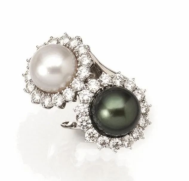 Anello in oro bianco, perla australiana, perla tahiti e diamanti  - Asta Argenti, Gioielli ed Orologi - Pandolfini Casa d'Aste
