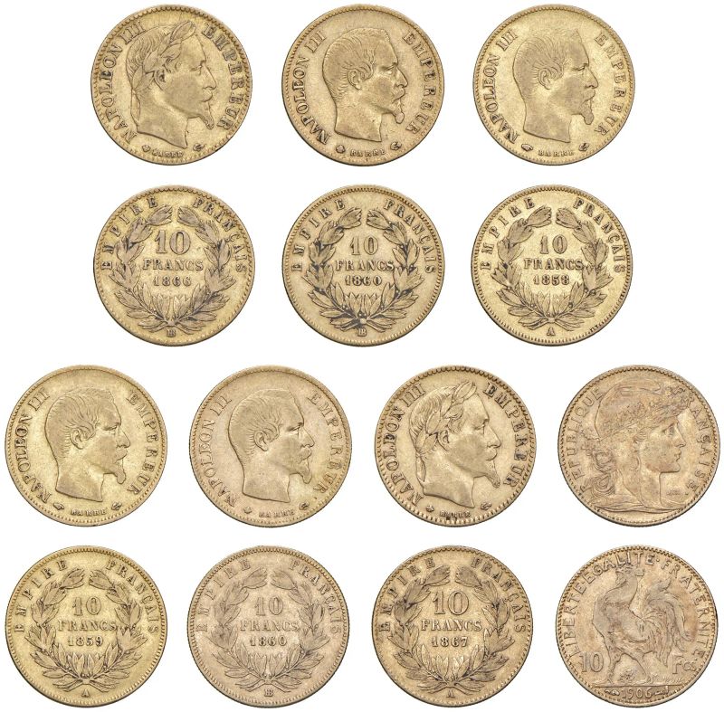 



FRANCIA. SETTE MONETE DA 10 FRANCHI   - Auction COINS OF TUSCAN MINTS, HOUSE OF SAVOIA AND VENETIAN ZECHINI. GOLD COINS AND MEDALS FOR COLLECTION - Pandolfini Casa d'Aste