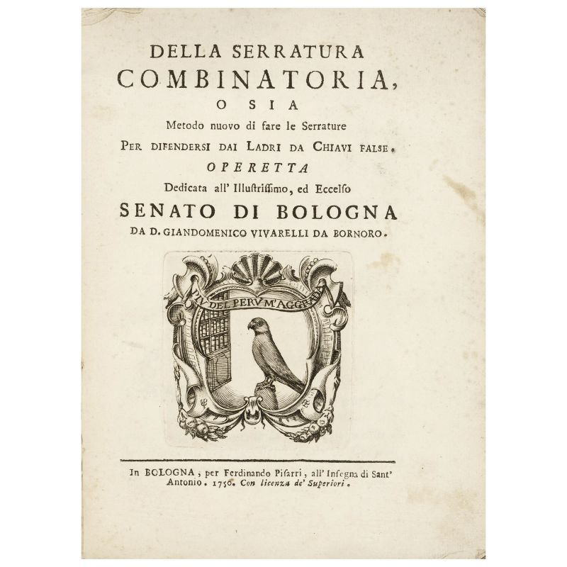 Rare first and only edition of a description and picture of a newly invented combination-lock  - Auction BOOKS, MANUSCRIPTS AND AUTOGRAPHS - Pandolfini Casa d'Aste