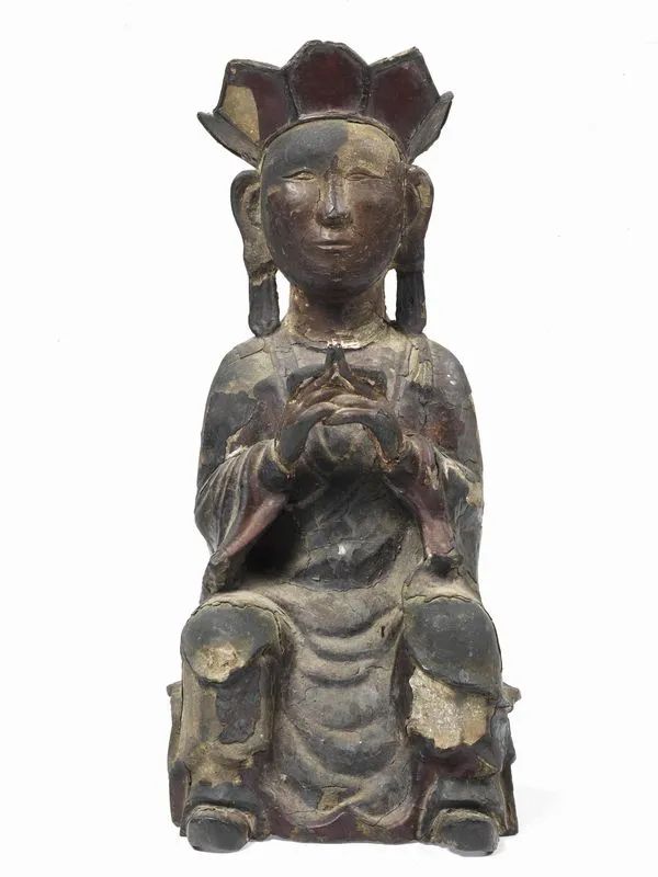 STATUA RAFFIGURANTE UN MONACO BUDDISTA, CINA, DINASTIA MING, SEC. XVII  - Auction Asian Art - Pandolfini Casa d'Aste