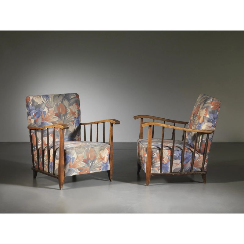 TWO ARMCHAIRS, WOODEN STRUCTURE, FABRIC UPHOLSTERY  - Auction 20th CENTURY DESIGN - Pandolfini Casa d'Aste