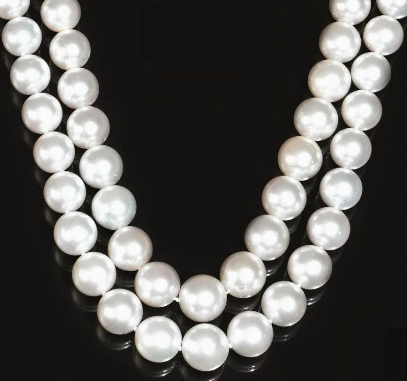 Collana in perle australiane, oro bianco e diamanti  - Asta Argenti, Gioielli ed Orologi - Pandolfini Casa d'Aste