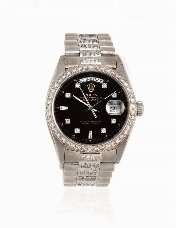 OROLOGIO DA POLSO ROLEX OYSTER PERPETUAL DAY-DATE, REF.18079, N. 5'288&rsquo;281, 1977 CIRCA, IN ORO BIANCO E DIAMANTI  - Auction Fine Jewels and Watches - Pandolfini Casa d'Aste