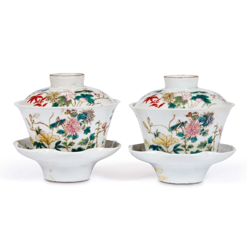 COPPIA DI TAZZINE CON PIATTINO E COPERCHIO, CINA, PERIODO REPUBBLICA, SEC. XX  - Asta Asian Art | 东方艺术 - Pandolfini Casa d'Aste