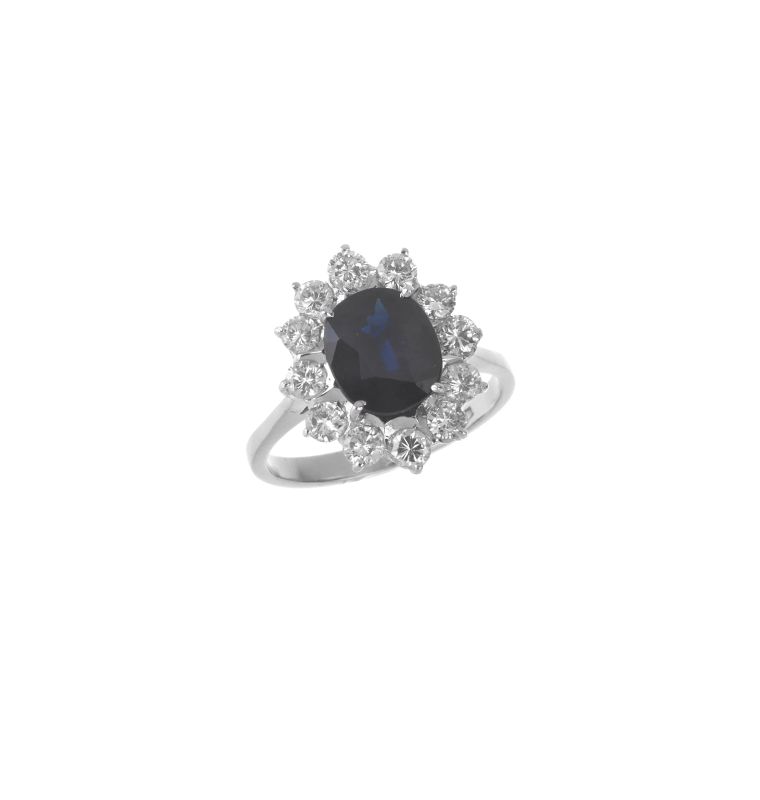      ANELLO A MARGHERITA CON ZAFFIRO E DIAMANTI   - Auction ONLINE AUCTION | JEWELS AND WATCHES - Pandolfini Casa d'Aste