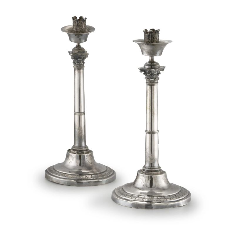PAIR OF SILVER CANLDESTICKS, PONTIFICAL STATE, 19TH CENTURY  - Auction Italian and european silvers - Pandolfini Casa d'Aste