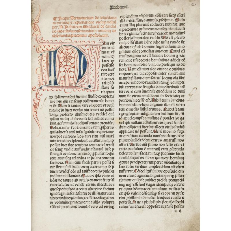 De Carcano, Michele. Sermonarium de commendatione. Milano, Ulderico Scinzenzeler per Raffaele Peregalli, 1495.  - Asta LIBRI, MANOSCRITTI, AUTOGRAFI E STAMPE - Pandolfini Casa d'Aste