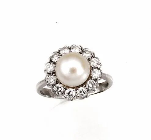 Anello in oro bianco, perla e diamanti  - Auction Important Jewels and Watches - I - Pandolfini Casa d'Aste