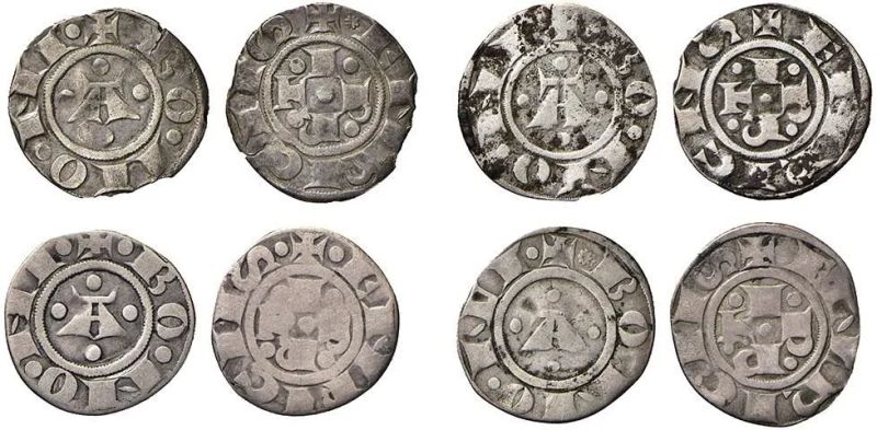 REPUBBLICA, MONETAZIONE A NOME DI ENRICO VI IMPERATORE (1191-1337), 4 BOLOGNINI GROSSI (UNO CON QUADRIFOGLIO)  - Auction Collectible coins and medals. From the Middle Ages to the 20th century. - Pandolfini Casa d'Aste