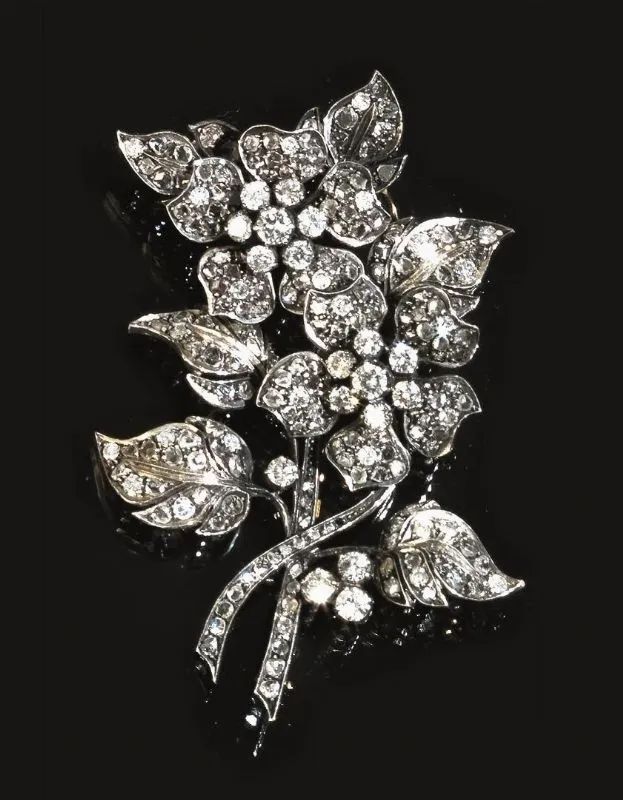Spilla, fine sec. XIX in argento, oro rosa e diamanti  - Auction Silver, jewels, watches and coins - Pandolfini Casa d'Aste