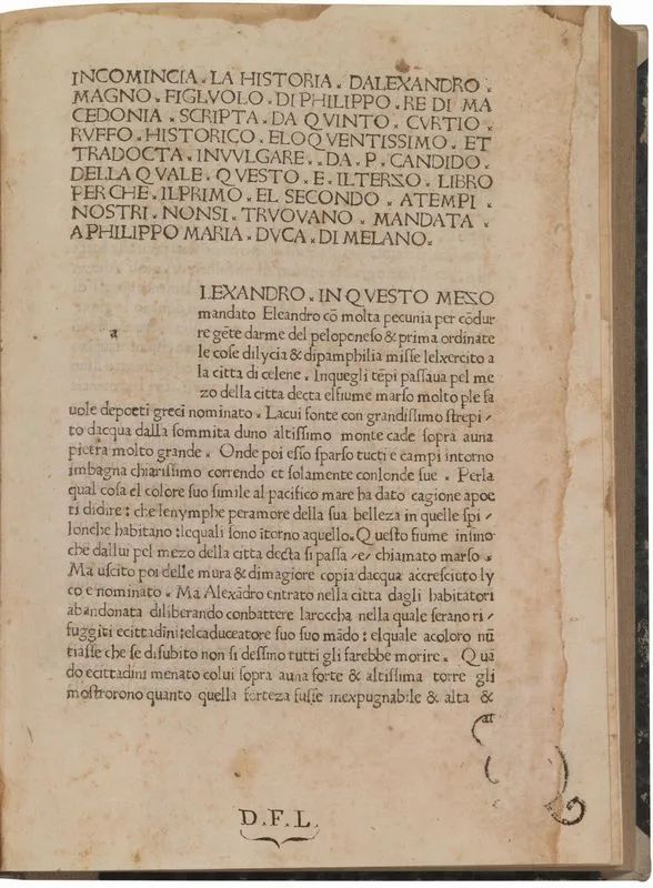 Curtius Rufus, Quintus. Incomincia la Historia Dalexandro  - Auction OLD MASTER AND MODERN PRINTS AND DRAWINGS - OLD AND RARE BOOKS - Pandolfini Casa d'Aste