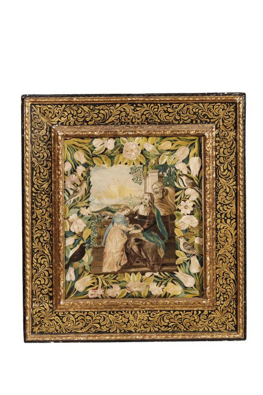 RICAMO ENTRO CORNICE, FIANDRE, SECOLO XVII  - Auction Italian and international furniture and works of art - Pandolfini Casa d'Aste