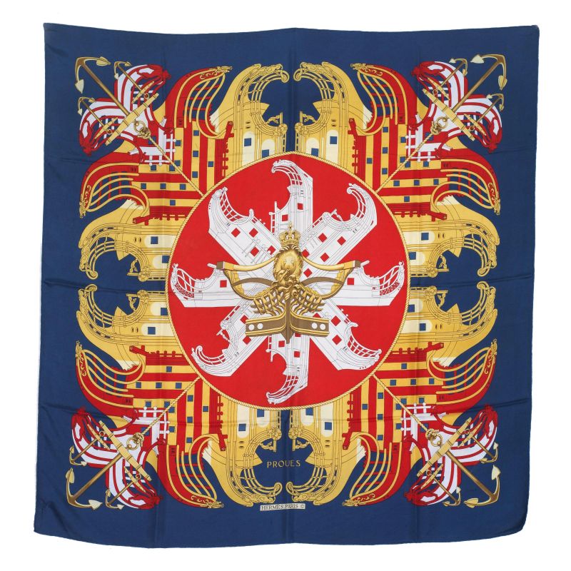 HERMES FOULARD &quot;PROUES&quot;  - Asta VINTAGE: BORSE E ACCESSORI DI HERMES, LOUIS VUITTON E ALTRE GRANDI MAISON - Pandolfini Casa d'Aste