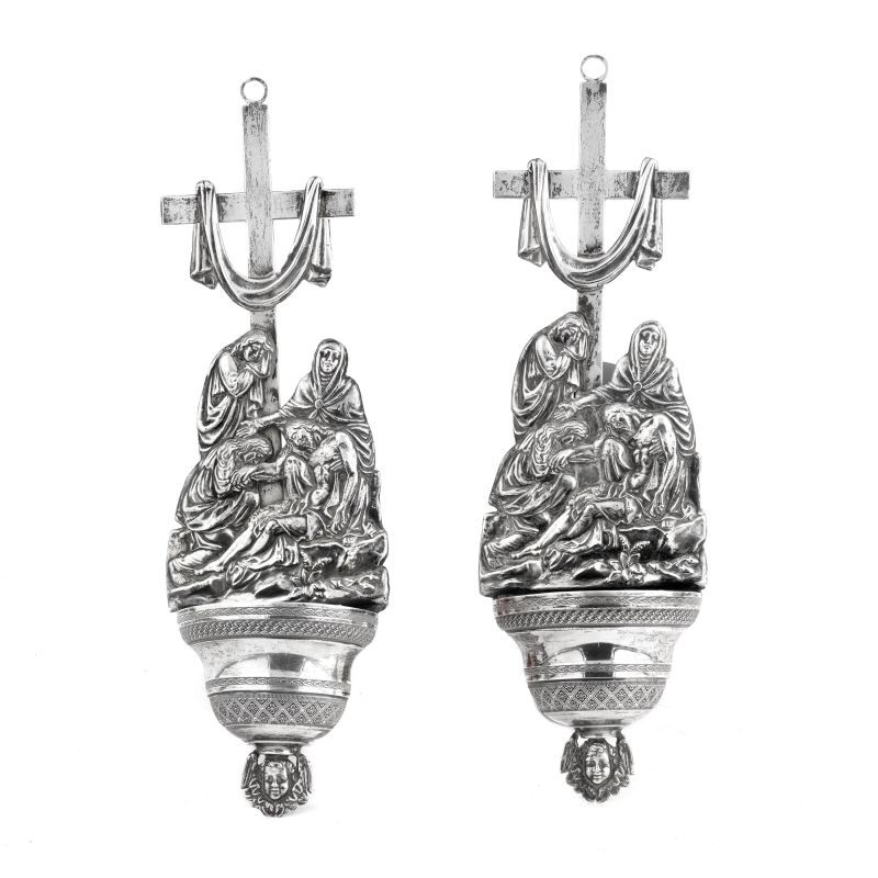      COPPIA DI ACQUASANTIERE, MILANO, SECOLO XIX   - Auction Italian and European Silver - Pandolfini Casa d'Aste