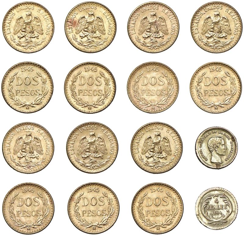 



SETTE MONETE DA 2 PESOS 1945 E UNA MONETA DA 4 REALES 1864  - Auction COINS OF TUSCAN MINTS, HOUSE OF SAVOIA AND VENETIAN ZECHINI. GOLD COINS AND MEDALS FOR COLLECTION - Pandolfini Casa d'Aste