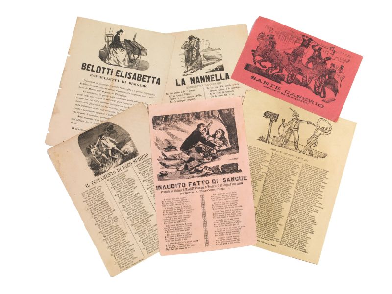 (Fogli volanti fiorentini) Album contenente 40 fogli volanti illustrati, quasi tutti stampati dalla Tipografia Salani nel 1866-1867.  - Asta LIBRI, MANOSCRITTI E AUTOGRAFI - Pandolfini Casa d'Aste