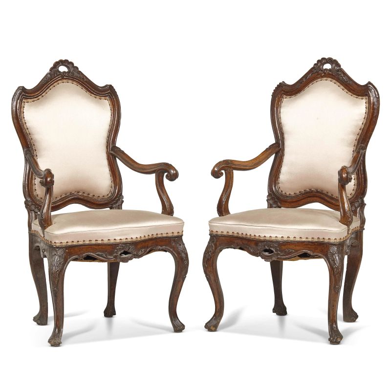 



A PAIR OF VENETIAN ARMCHAIRS, HALF 18TH CENTURY  - Auction FURNITURE, MAJOLICA AND WORKS OF ART - Pandolfini Casa d'Aste