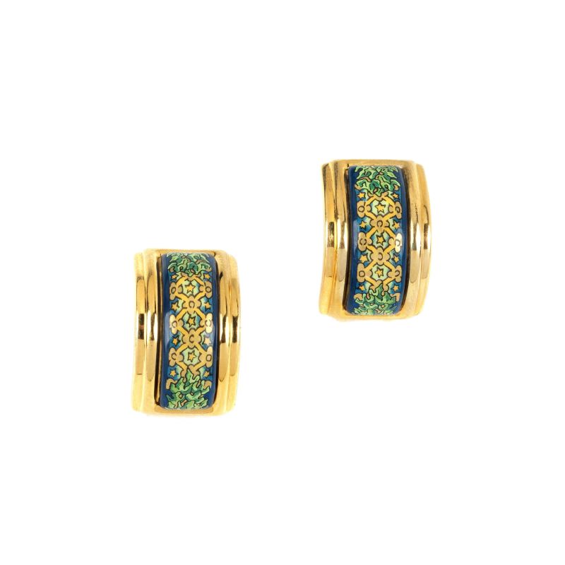 Hermes : HERMES ENAMEL CLOISONNE CLIP-ON EARRINGS  - Auction VINTAGE FASHION: HERMES, LOUIS VUITTON AND OTHER GREAT MAISON BAGS AND ACCESSORIES - Pandolfini Casa d'Aste