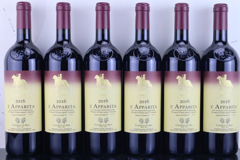 



L&rsquo;Apparita Castello di Ama 2016  - Asta FORMA - Vini Pregiati e da Collezione - Pandolfini Casa d'Aste
