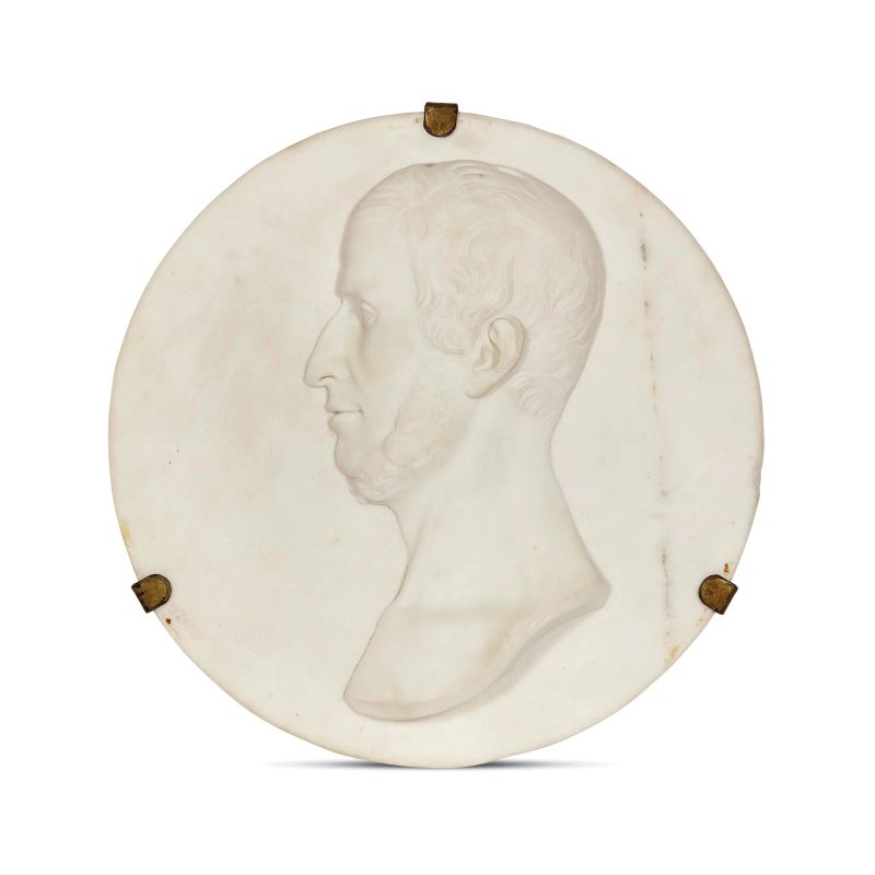 Tuscan sculptor, 19th century, medallion with male portrait, white marble  - Auction GIOVANNI PRATESI | HOMO FABER PART II - Pandolfini Casa d'Aste