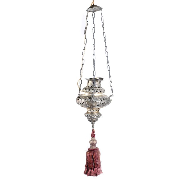 A SILVERED METAL CHURCH LAMP, 19TH CENTURY  - Auction ITALIAN AND EUROPEAN SILVER - Pandolfini Casa d'Aste