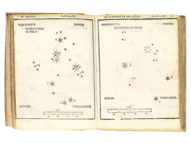 (Astronomia) PICCOLOMINI, Alessandro. De la sfera del mondo, libri quattro in lingua toscana [&#8230;]. De le stelle fisse. Libro uno con le sue figure, e con le sue tavole. In Venetia, (per Nicol&ograve; de Bascarini), 1548.  - Asta Argenti, Numismatica e Libri - Pandolfini Casa d'Aste