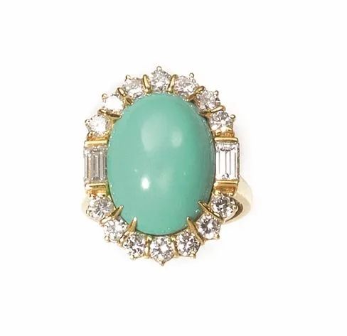 Anello in oro giallo, turchese e diamanti  - Auction Important Jewels and Watches - I - Pandolfini Casa d'Aste