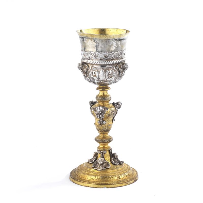 A GILDED AND SILVERED BRONZE CALICE,18TH CENTURY  - Auction ITALIAN AND EUROPEAN SILVER - Pandolfini Casa d'Aste