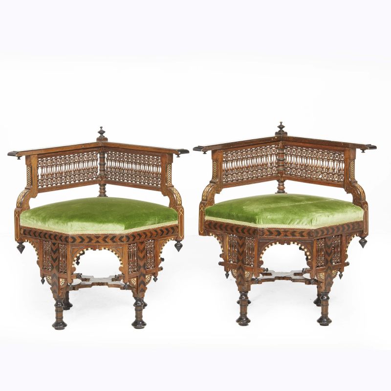 A PAIR OF MOROCCAN LITTLE ARMCHAIRS, EARLY 20TH CENTURY  - Auction ONLINE AUCTION | ARREDARE CON STILE. MOBILI E OGGETTI D'ARTE - Pandolfini Casa d'Aste