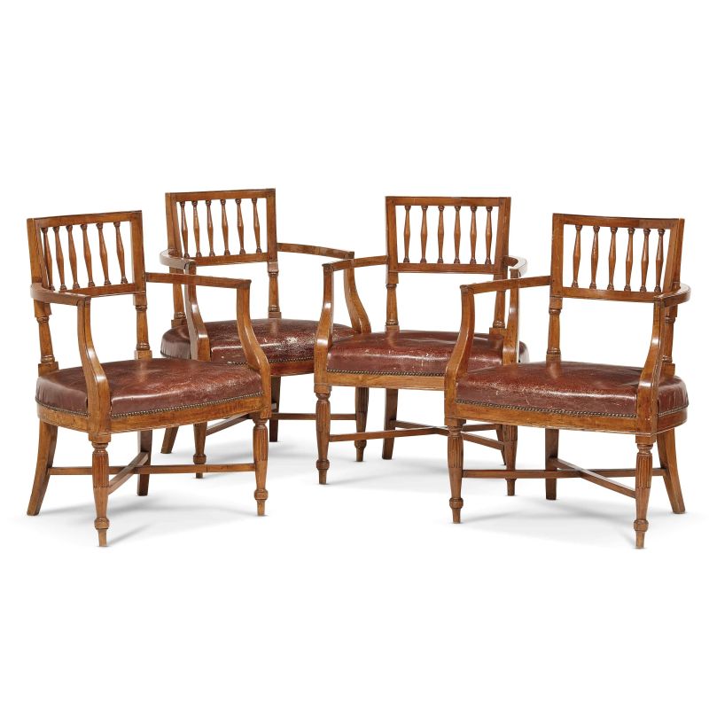 FOUR LOMBARD ARMCHAIRS, LATE 18TH CENTURY  - Auction FURNITURE, OBJECTS OF ART AND SCULPTURES FROM PRIVATE COLLECTIONS - Pandolfini Casa d'Aste